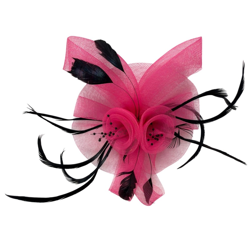 Tenth House Fascinator Hair Clip Women Pink Black Feathers Floral Dance Formal
